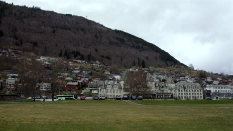 shot from the lake looking up to vossevangen, voss
