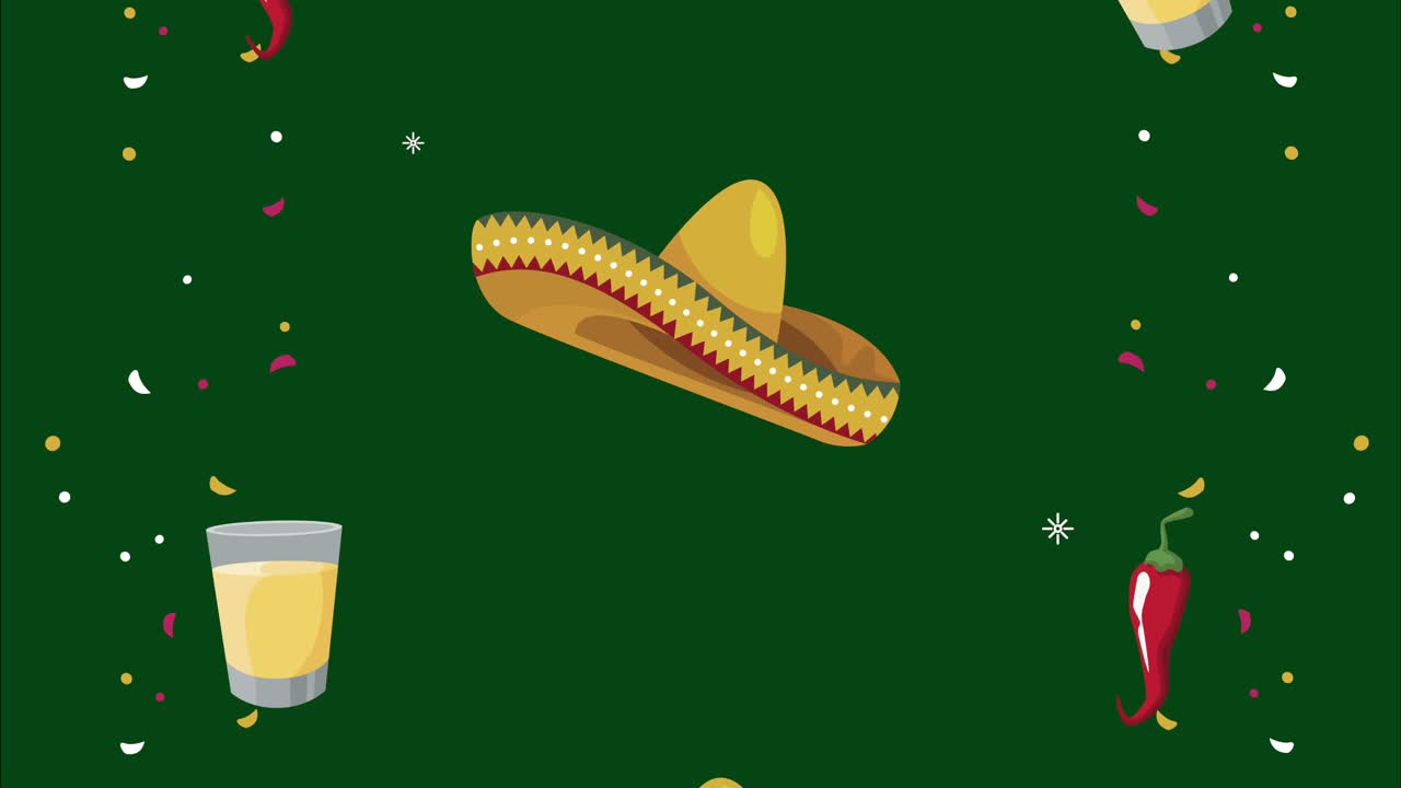 celebración de la fiesta mexicana con íconos animación de patrón