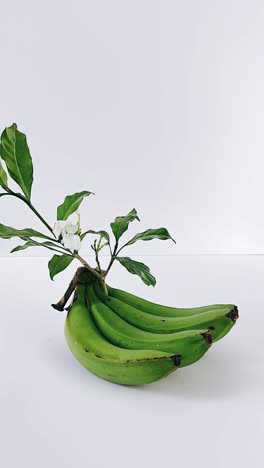 green bananas with flowers