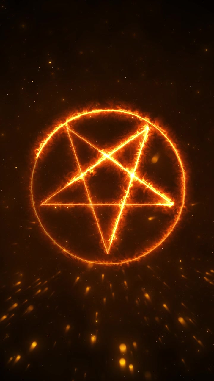 Orange fire circle glowing star flying embers and dark cinematic energy supernatural fantasy openers