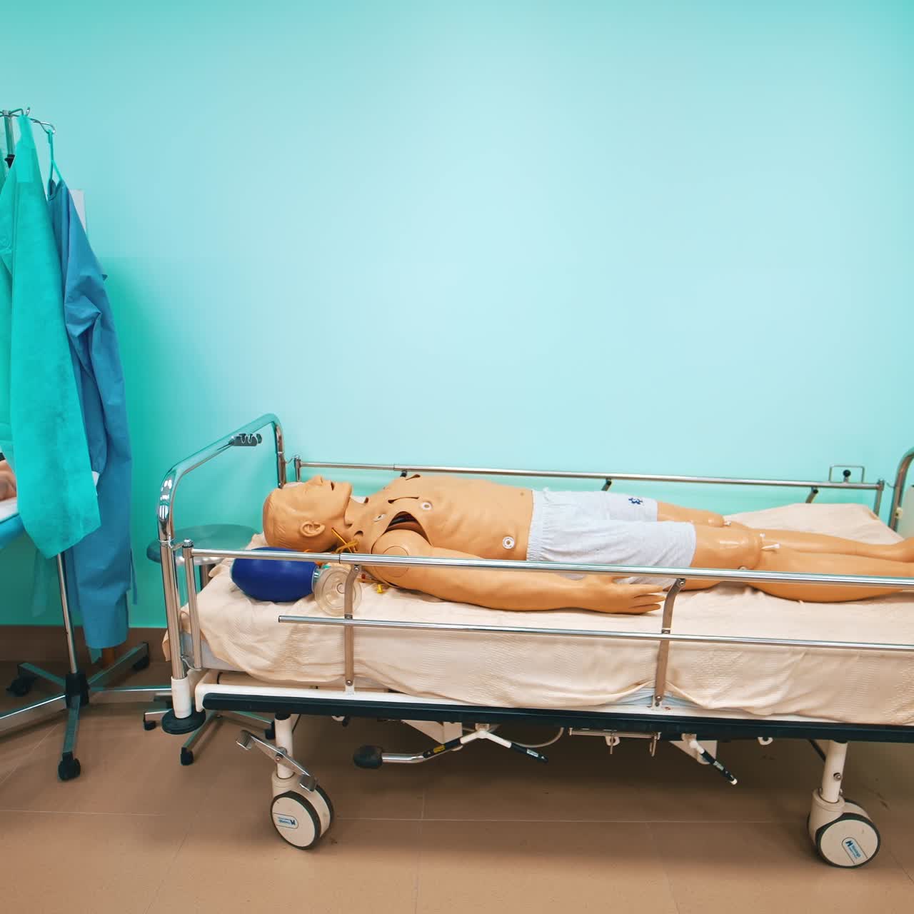 Medical room with dummy. Medical dummy intended for training medical personnel to various necessary skills