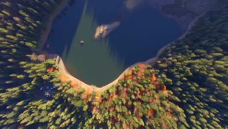 aerial shot famous mountain lake