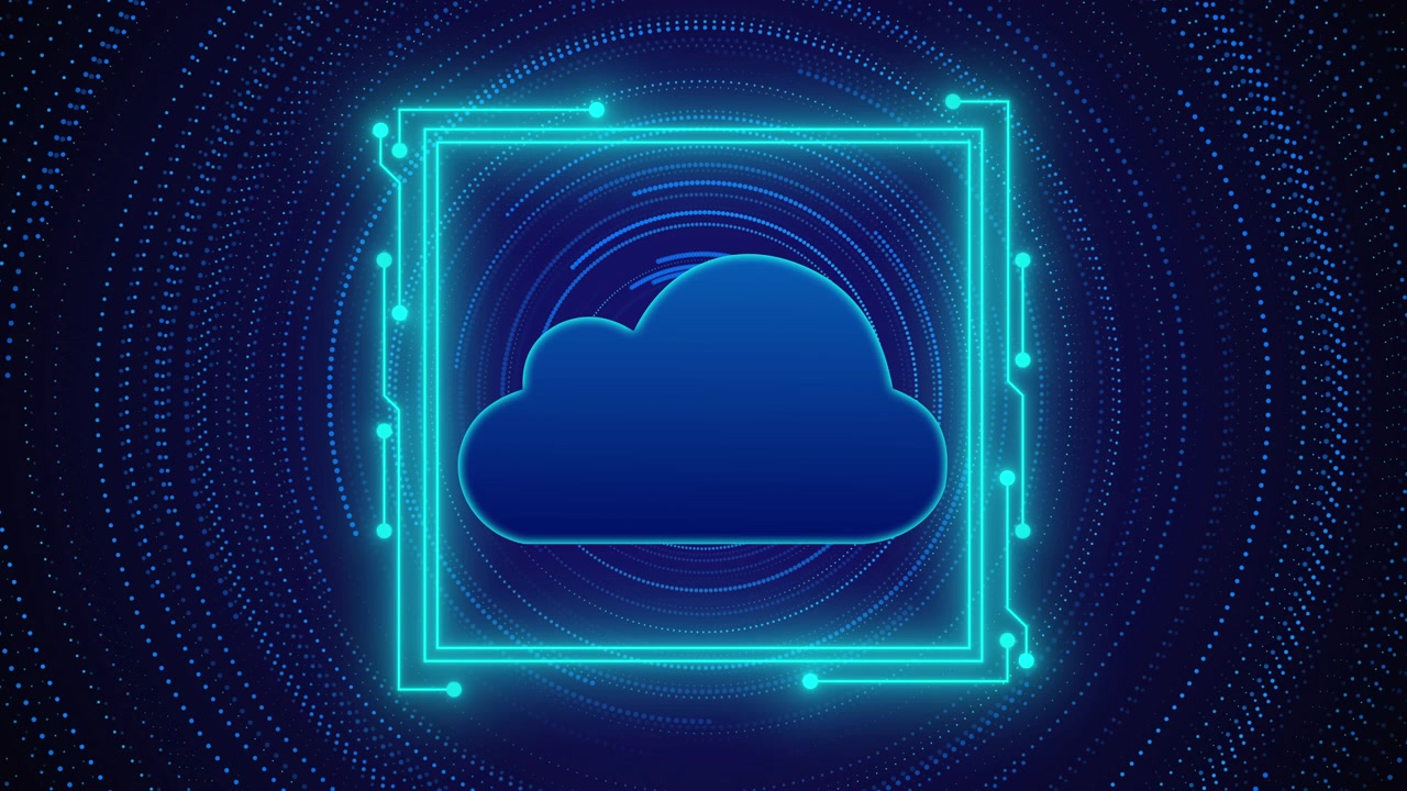 Digital Cloud Computing Icon with Glowing Circuitry Animation