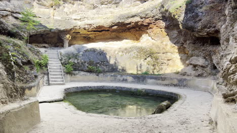 Moving-shot-seeing-the-ancient-Roman-thermal-baths-in-Geoagiu,-Romania