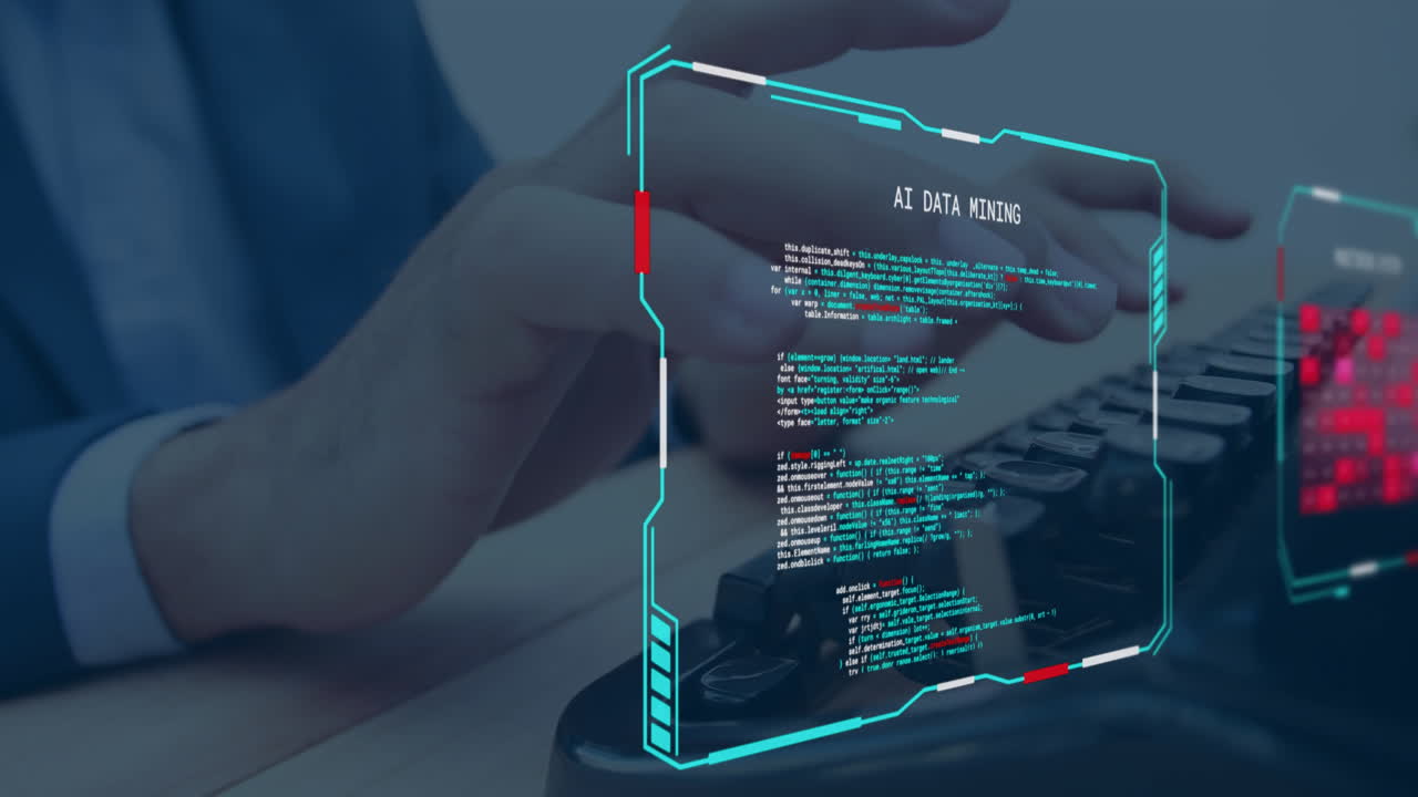 Animation of digital data processing on screens over caucasian man using laptop