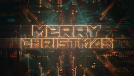 Texto-De-Introducción-De-Animación-Feliz-Navidad-Y-Fondo-De-Animación-Cyberpunk-Con-Chip-De-Computadora-Y-Luces-De-Neón