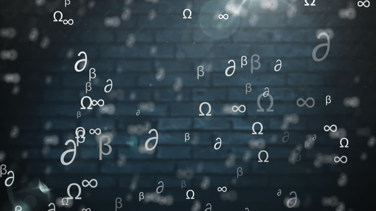 animación de símbolos matemáticos flotando sobre una pared de ladrillo