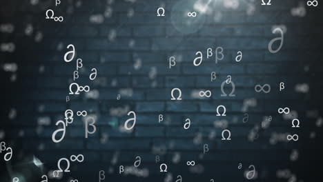 animation of mathematical symbols floating over a brick wall