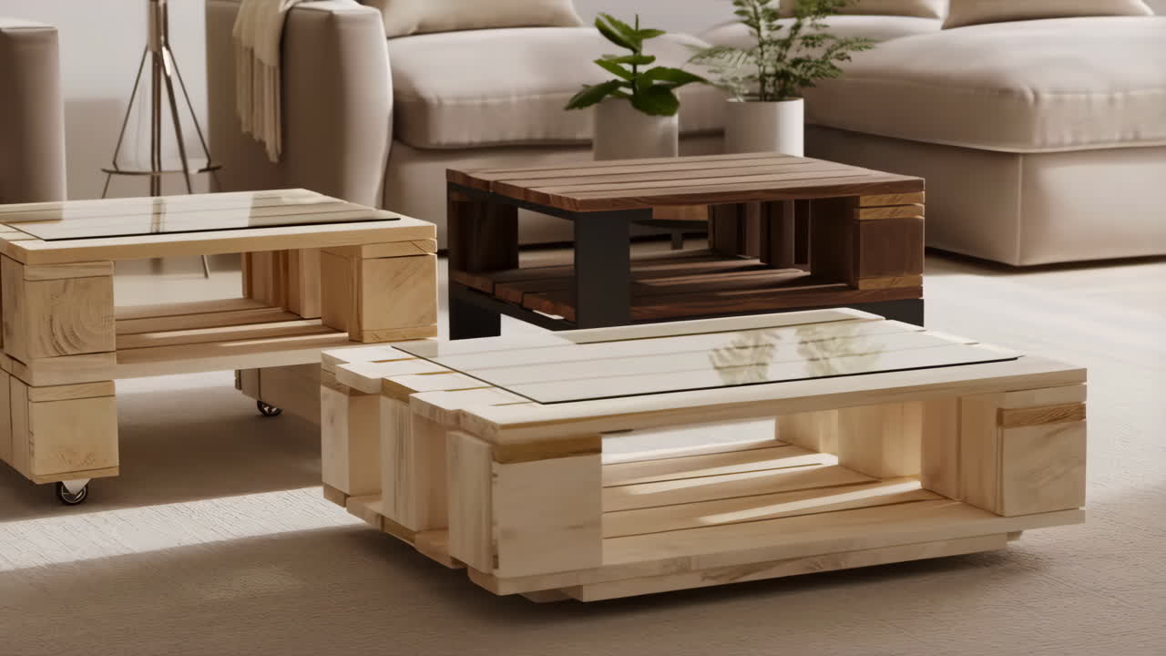 Modern and Rustic Coffee Tables in a Living Room Setting
