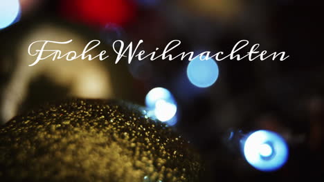 animation of german greeting text over christmas bauble decoration