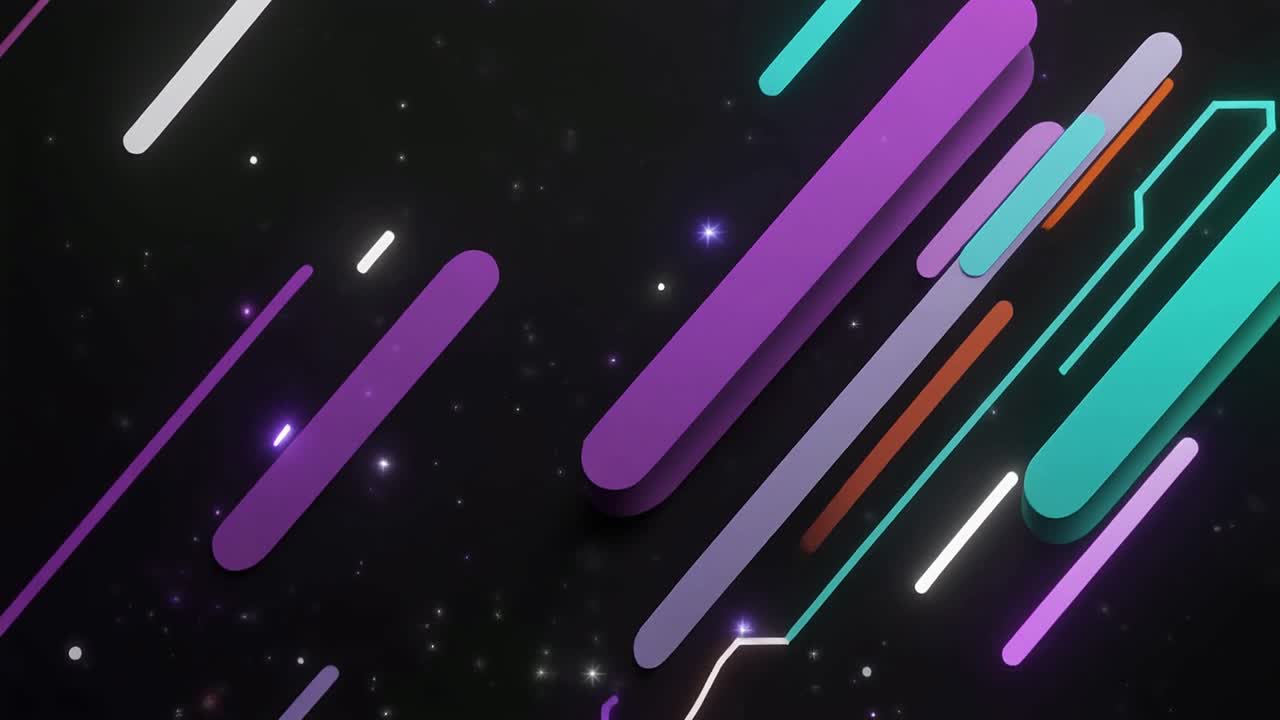 Animované digitální čáry a částice na tmavém pozadí