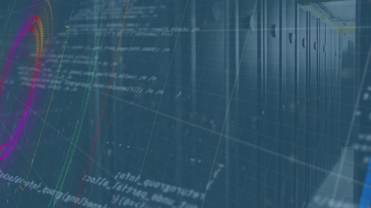 animación del procesamiento de datos en la sala de servidores