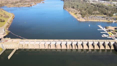 aerial footage of the nimbus dam on the american river near folsom, california