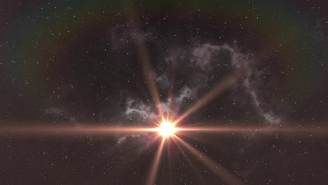 punto naranja brillante de luz que se mueve sobre la nebulosa blanca en el cielo nocturno