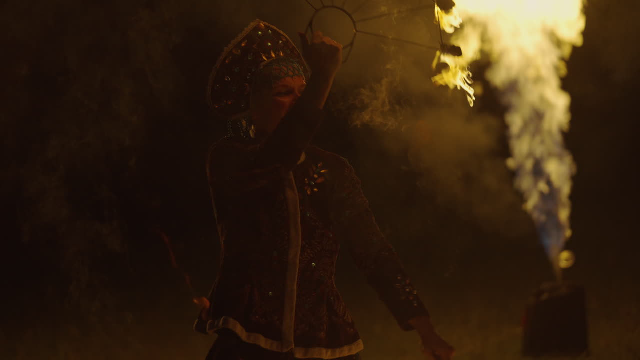 Fire Dancer in Traditional Russian Costume