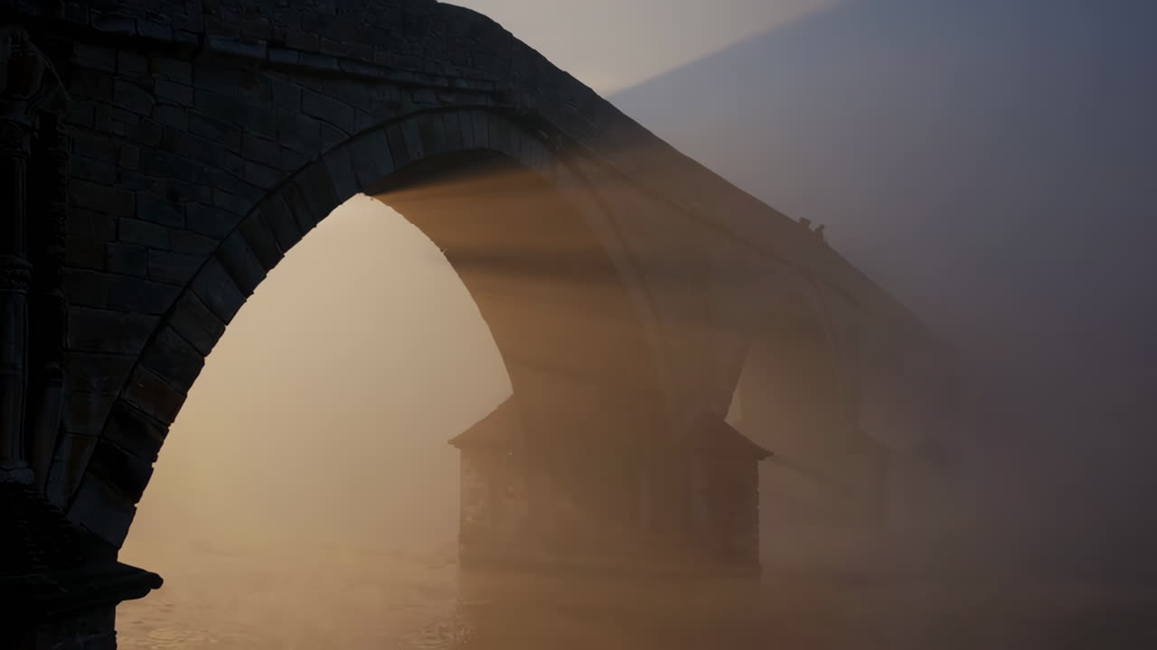 Ancient Stone Bridge in Misty Sunrise