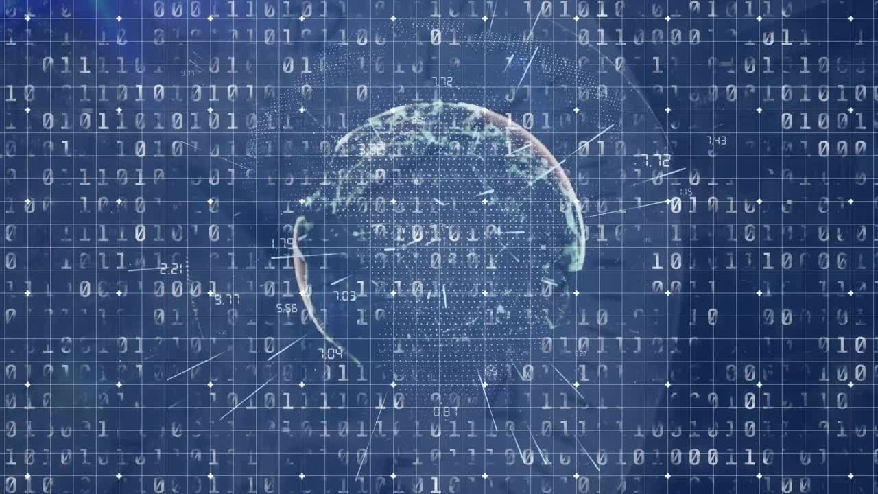 Animation of data processing and shapes over clock