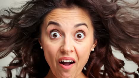 a woman with a surprised look on her face