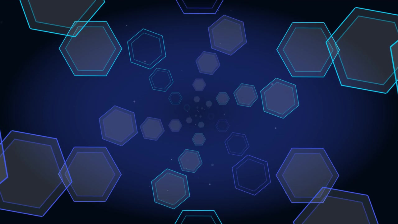 Abstract Motion Background with Rotating Blue Hexagons