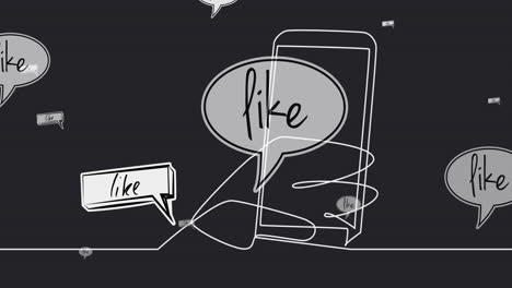 animación de teléfono inteligente y como texto en burbujas de habla