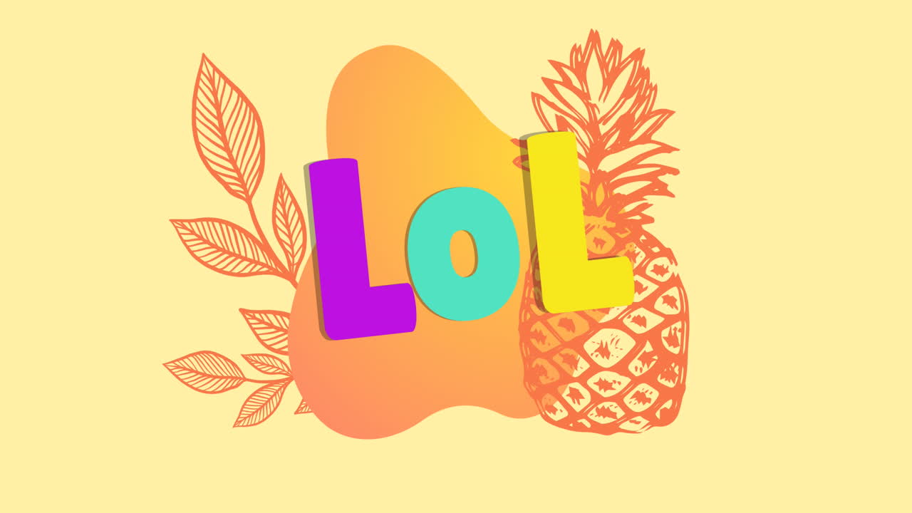 animación de lol sobre piña y forma naranja en fondo amarillo