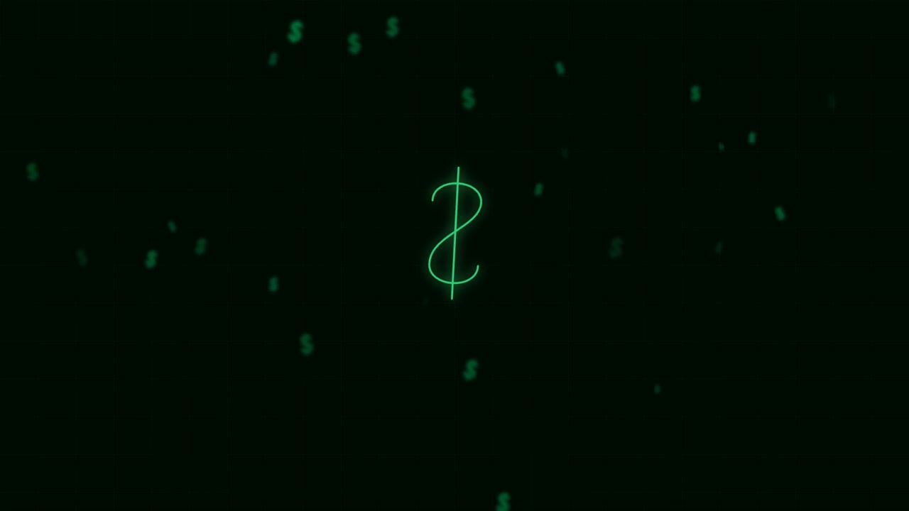 Symbole animé du dollar vert sur fond noir
