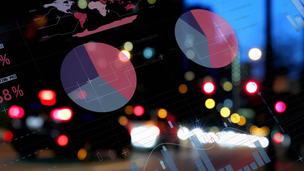 도시 풍경 위의 통계 처리의 애니메이션