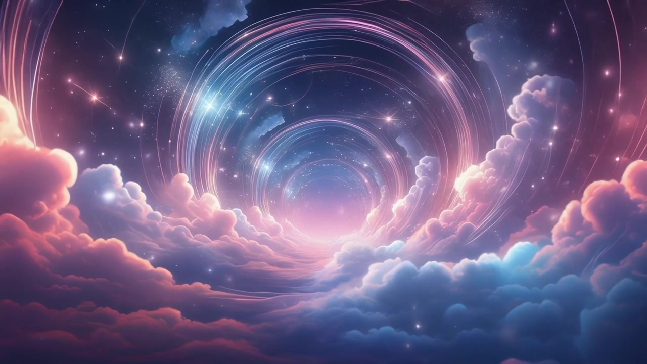 Abstract Cosmic Portal With Swirling Clouds and Glowing Light