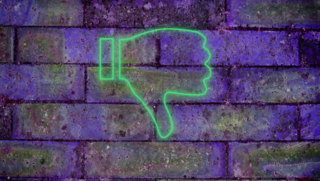 pulgares hacia abajo signo de neón en la pared de ladrillo 4k
