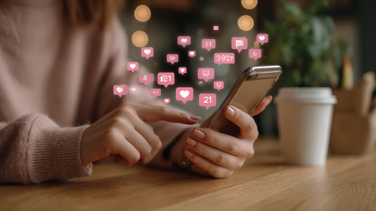 Engaging with Social Media: A User's Interaction with Notifications and Likes on a Smartphone, Capturing the Essence of Digital Connectivity and Communication