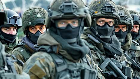 a group of soldiers wearing masks and holding rifles