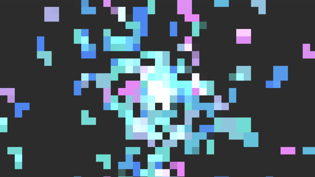 Pixelated snowflake blue, purple and white square pattern