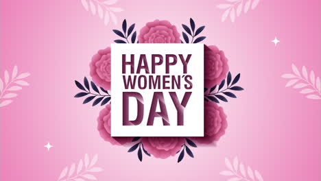 happy womens day card with pink roses flowers square frame