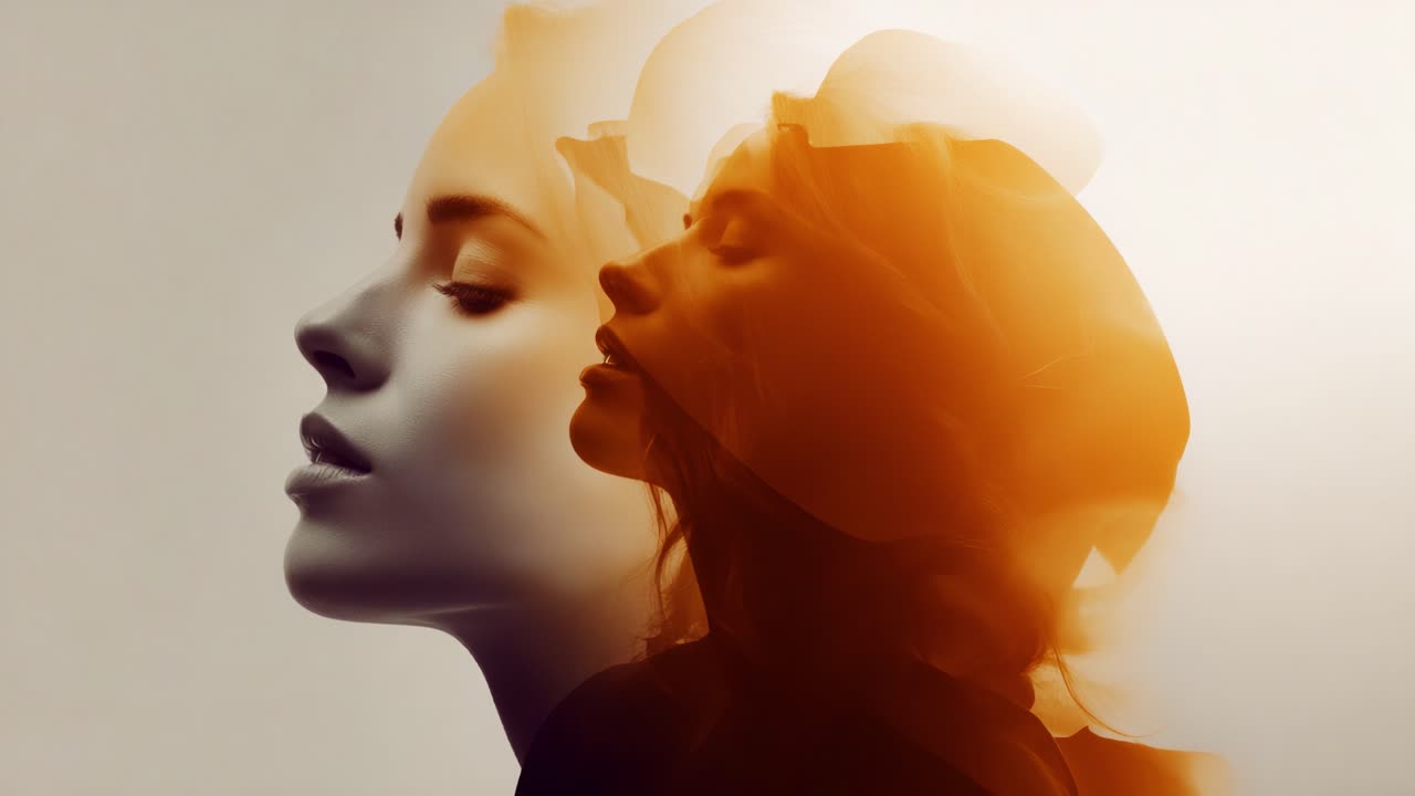 A Mesmerizing Fusion of Two Faces: Exploring the Depths of Beauty and Emotion Through Artistic Silhouettes in a Softly Lit, Dreamlike Illustration