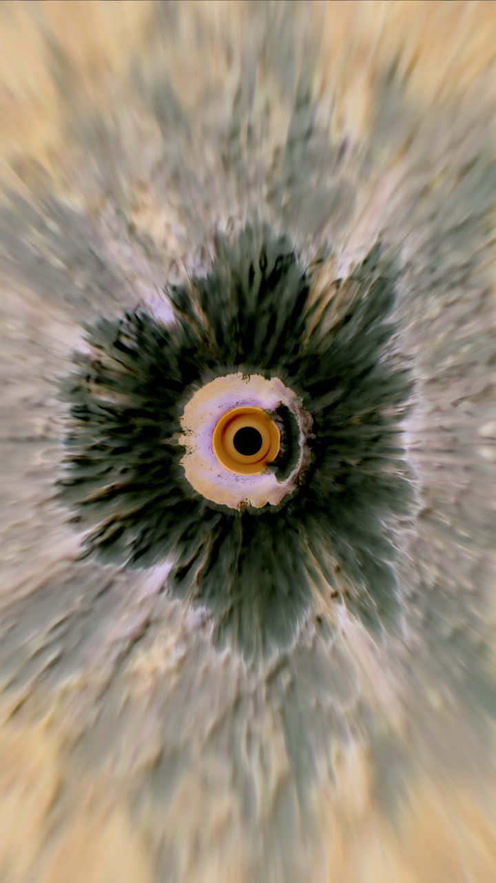 Vertical Video Abstract Eye with Fluid Style Iris Consumed by Dark Material with 3D Depth Created with Tunnel Esque Vision. Animation 4K.