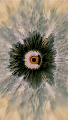 vertical video abstract eye with fluid style iris consumed by dark material with 3d depth created with tunnel esque vision. animation 4k.