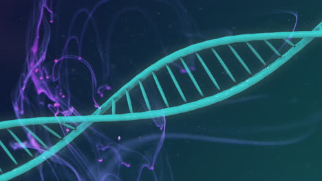 dna strand animation over swirling purple and blue background