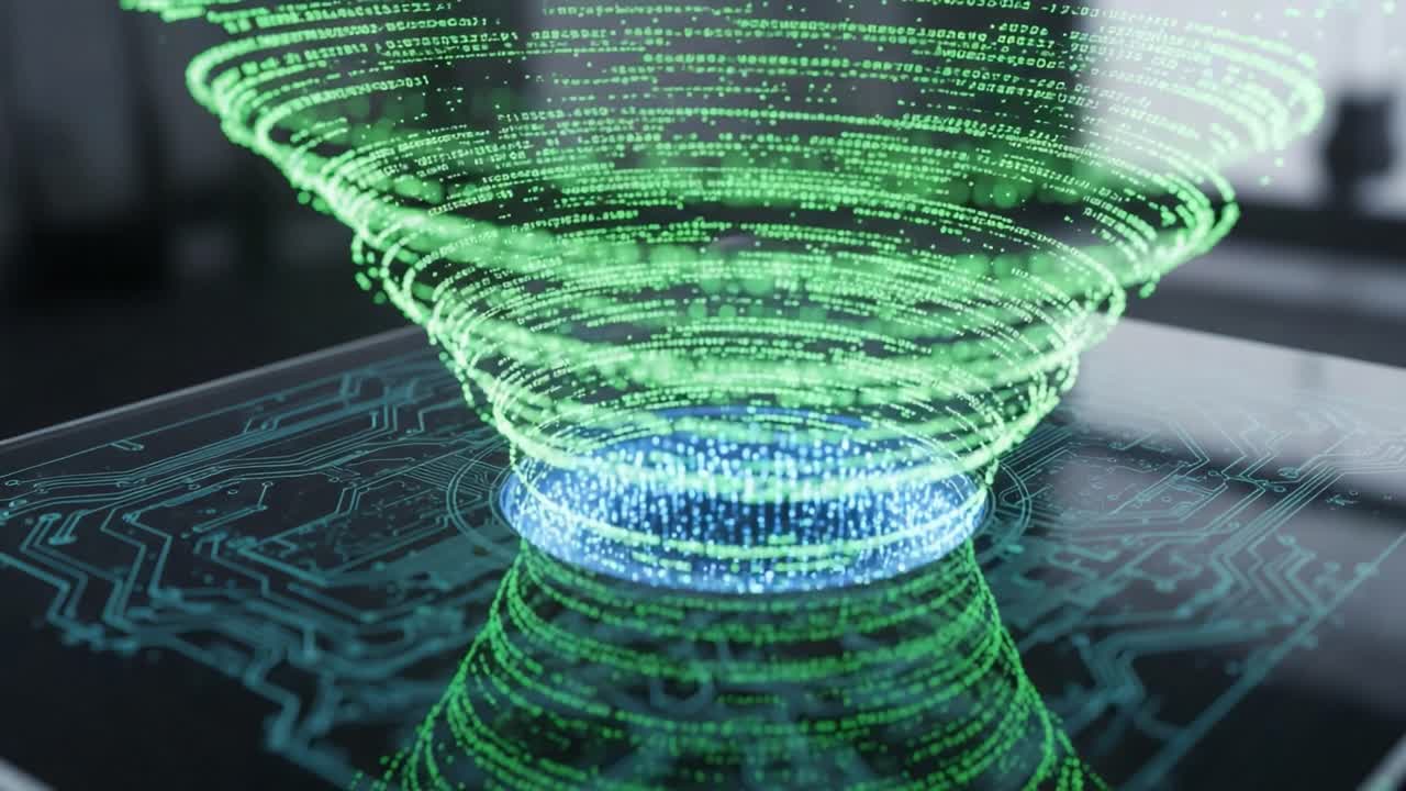 A Dynamic Visualization of Data in Spiral Motion Demonstrating Advanced Technology and Modern Computing Concepts through a Mesmerizing Digital Effect