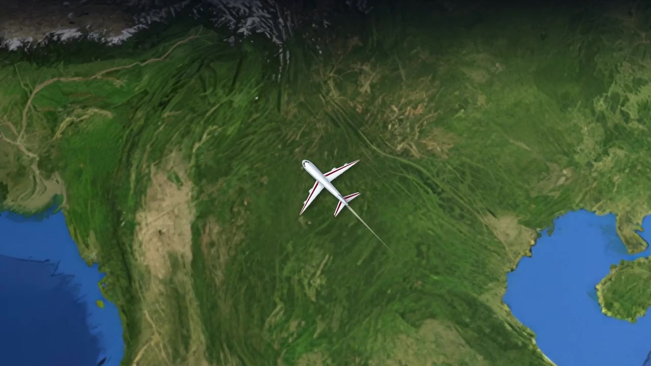 Animerad världskarta som visar flygrutt från Sydney till Frankfurt