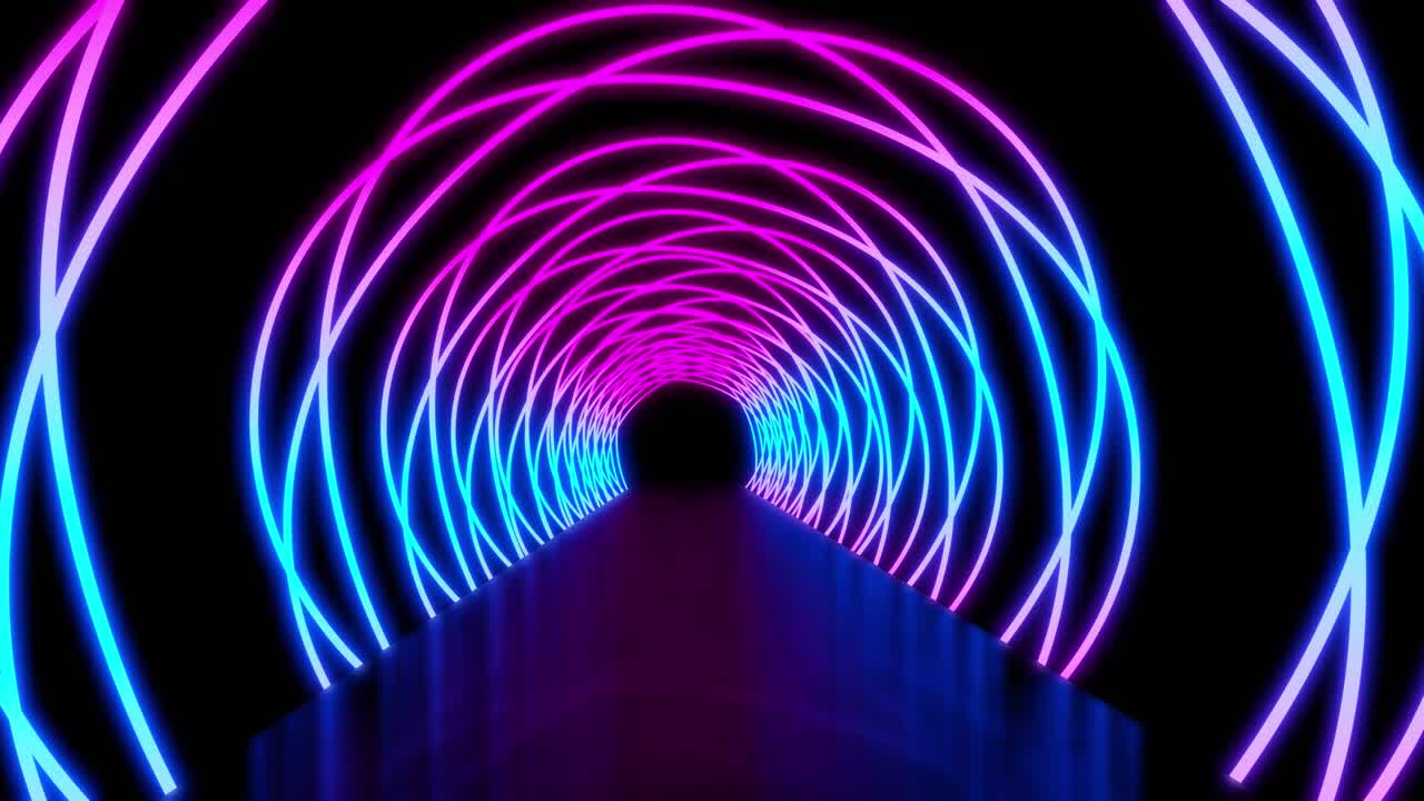 원의 네온 빛 경로는 추상적인 터널 - 4k 루프를 보여줍니다.