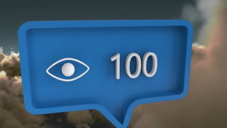 animación del icono del ojo con números en la burbuja del habla sobre el cielo y las nubes