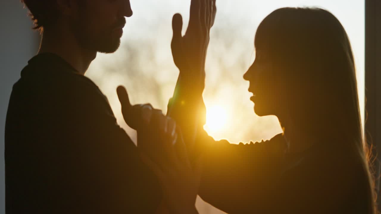 Romantic Couple Silhouetted at Sunset
