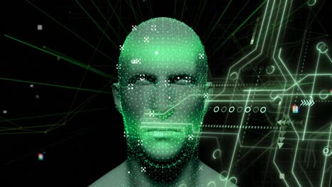 animación de iconos digitales de cabeza y líneas de neón