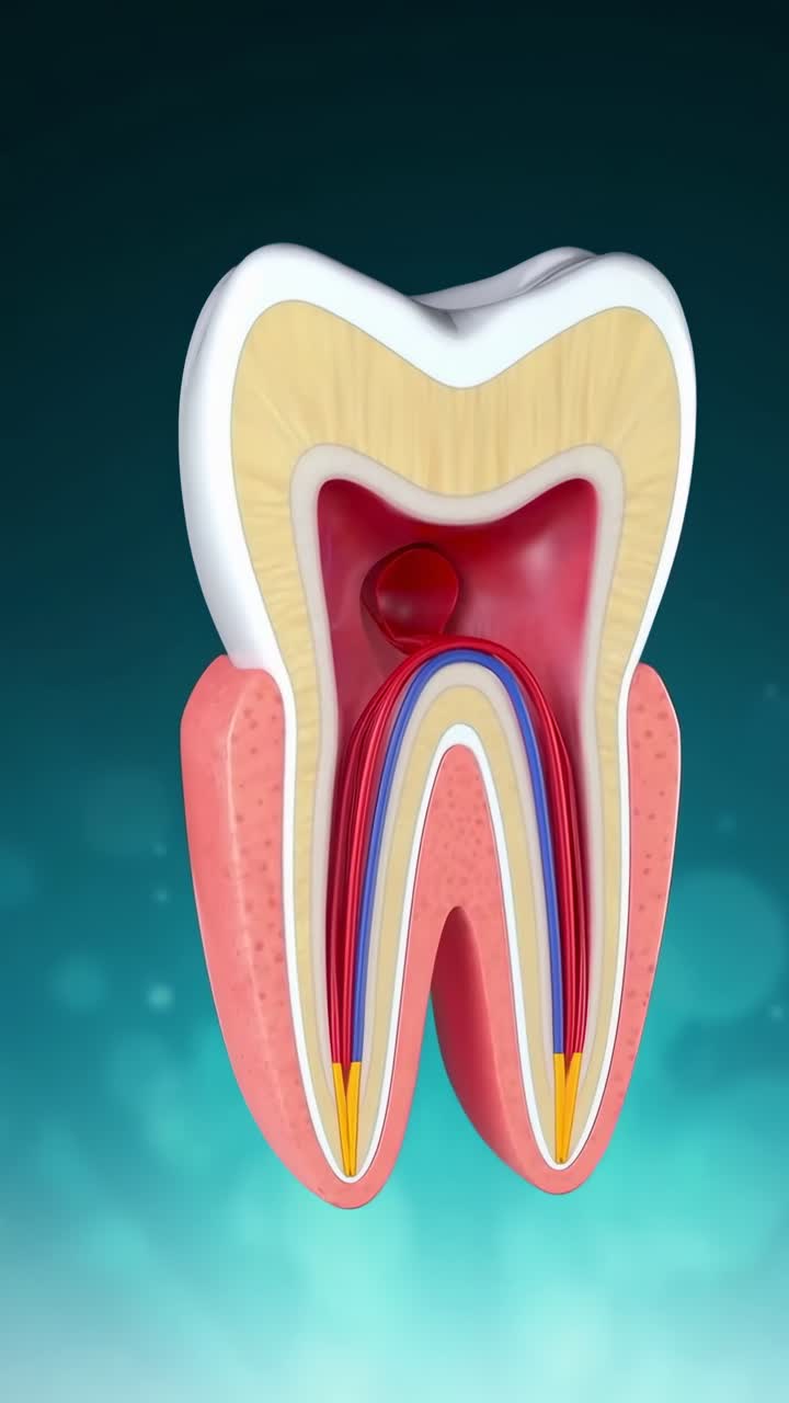 Sezione trasversale di un modello di dente, angolato lateralmente, ideale per video didattici