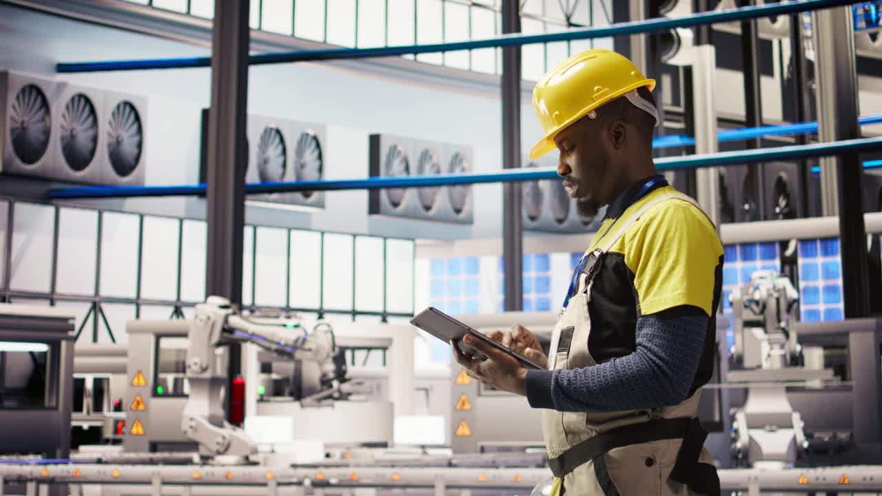 Vertical video Smart factory expert uses tablet to implement automated workflows