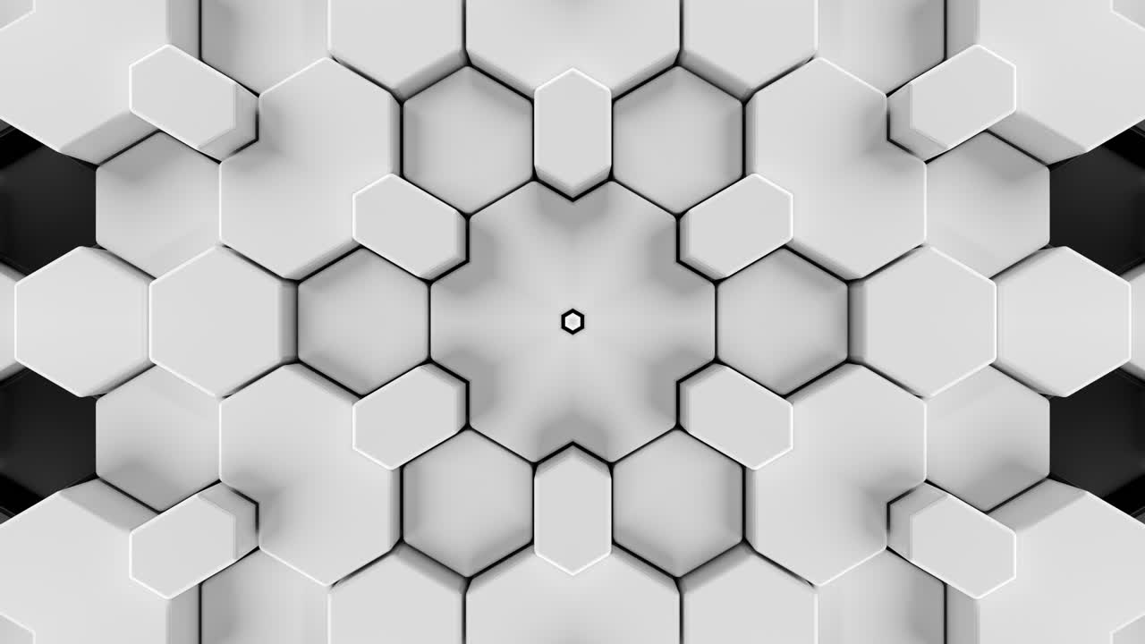 Monochrome Hexagon Kaleidoscope Wall. Looped Animation