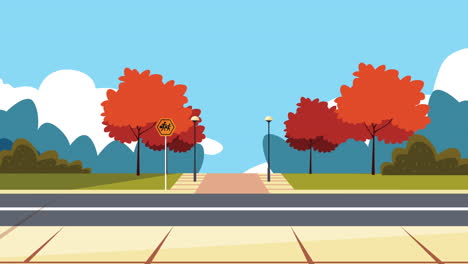 animación de regreso a la escuela con escena del autobús