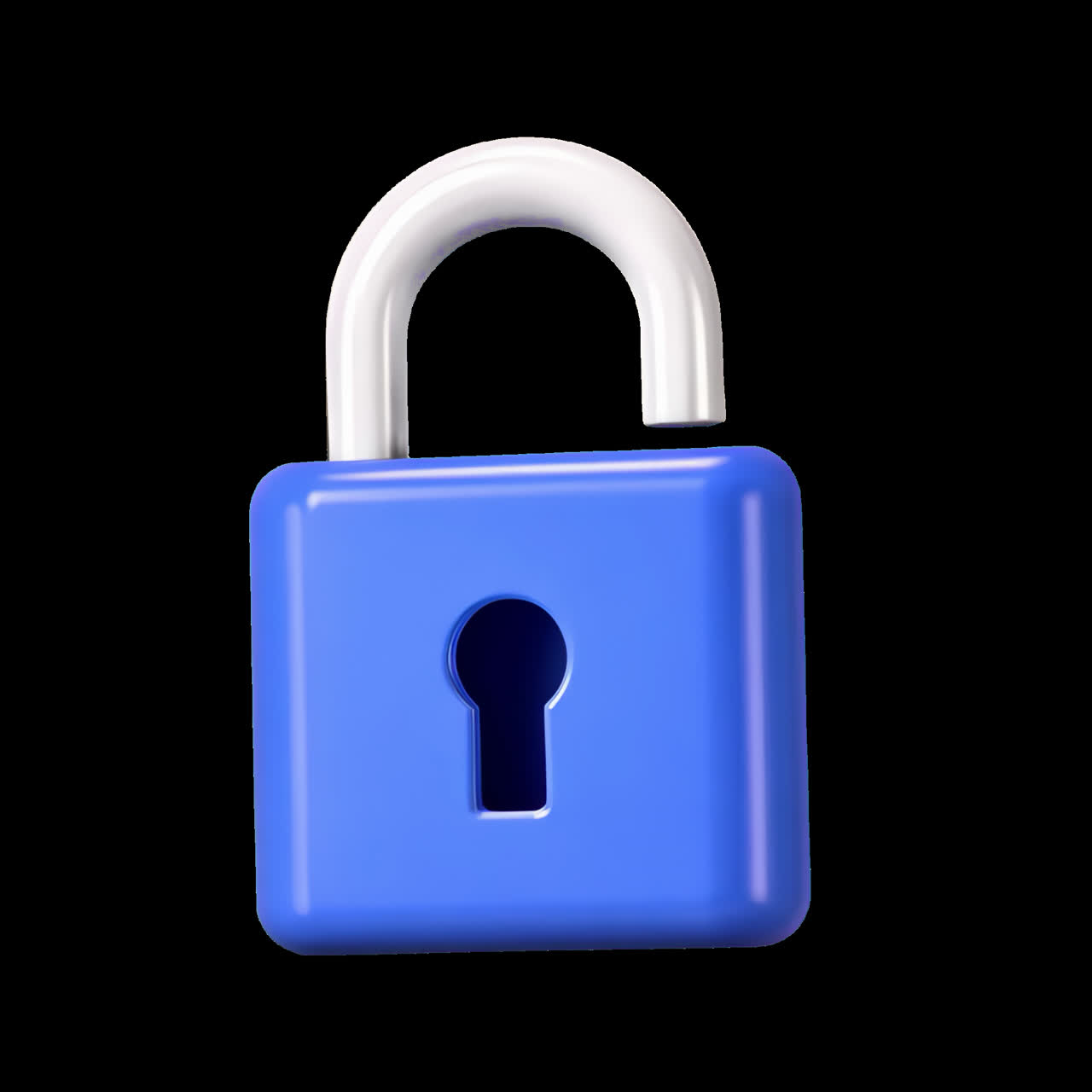 Secure blue padlock icon animation isolated asset, transparent 4K video, alpha channel, ProRes 4444