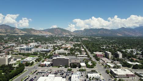 salt lake city valley streets on utah summer day with copy space, aerial