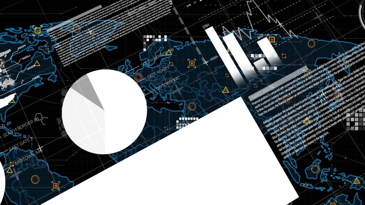 Animation of statistics and data processing over man using phone mathematical equations